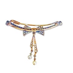 Antique Victorian 9k Gold Diamond Sapphire and Pearl Brooch
