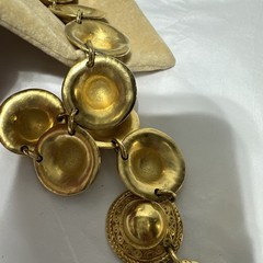 Vintage Erwin Pearl Collar Necklace Gold Tone Textured Dome Link Chunky Runway