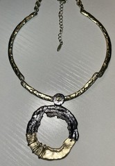 Vintage VCLM Brutalist Collar Necklace Gold Gunmetal Hammered Modernist 1970s