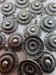 Vintage Silver Plated Brass Sunburst Concho Drop Findings Lot of 25