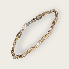 Vintage Silver Gold Tone Bracelet Twist Ball Design 7″ 4.7 mm 7.57 Grams