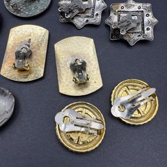 Vintage Clip-On Earring Lot 6 Pairs Enamel Faux Stone Mixed Styles Flowers