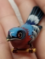 Handmade Bird Brooch Pin Lot of 4 – Takahashi? Wood Leather Cardinal Feather Vtg