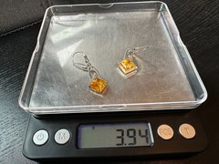 3.94g Vintage Sterling Silver 925 Amber Tone Square Dangle Drop Earrings M