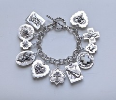Joan Slifka Sterling 925 Heart Angel Cross Love Luck Charm Two Sided Bracelet