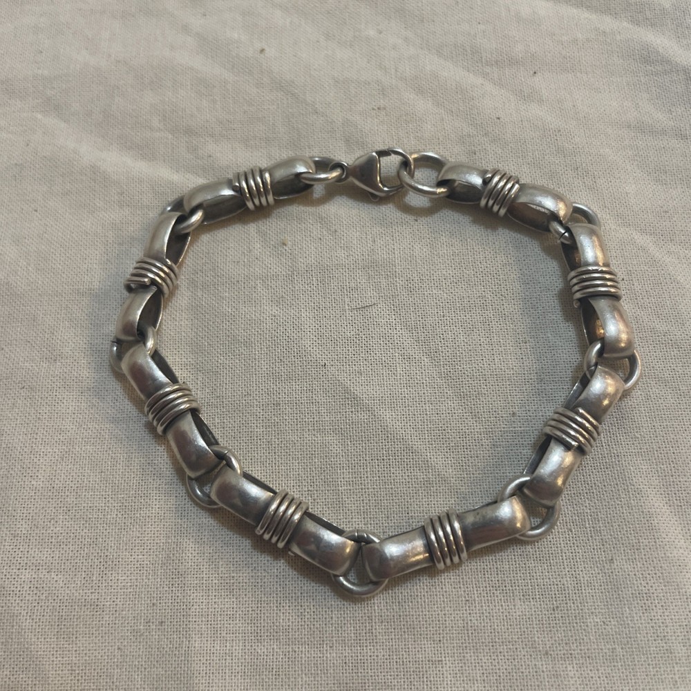 Vintage Estate 925 Sterling Silver Bow Tie Link Artisan Bracelet 7.75″ 20g