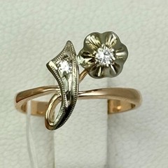 Vintage Original Natural Diamond Rose & White Gold Ring 583 14K Kyiv 1985 3,32 g