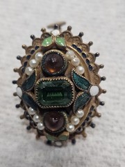 Hobe Costume Earrings Clip On Adjustable Green Center Stone
