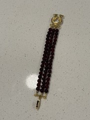 NOLAN MILLER Bordeaux Red Glass Bead Rhinestone Bracelet New in Original Box!