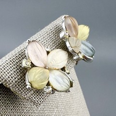 Vintage Lisner Earrings Thermoset Floral Rhinestone Silver Tone Screw Back