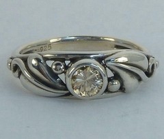 Vintage Sterling Ring, Champaign CZ Flowing Leaf Work, Konder #539