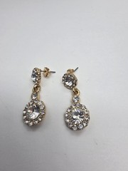 1990’s Signed Icing Clear Rhinestone Gold Tone Dangle Pierced Earrings Vintage