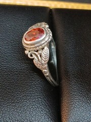 Vintage 925 Sterling Silver Natural Orange Garnet Leaf Vine Ring Size 6.5
