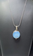 Vintage Opalite Pendant 925 Silver Snake Chain Necklace Round Bezel Setting 18″