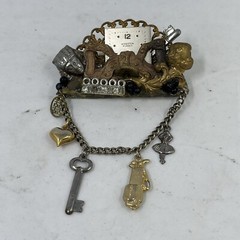 Vintage Maximal Art Collage Brooch Pin Mixed Materials Signed 80 Art Assemblage