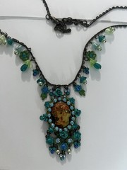 Vintage John Wind Maximal Art Cameo Necklace Dangle Rhinestones Signed Estate