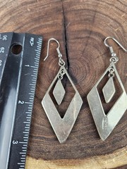 Vintage Alpaca Mexico Abalone Diamond Shape Dangle Drop 3 1/8″ Pierced Earrings