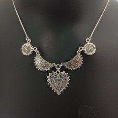 Chai Heart Necklace Filigree Silver Bib Folk Ethnic Judaica Life In Hebrew Gift