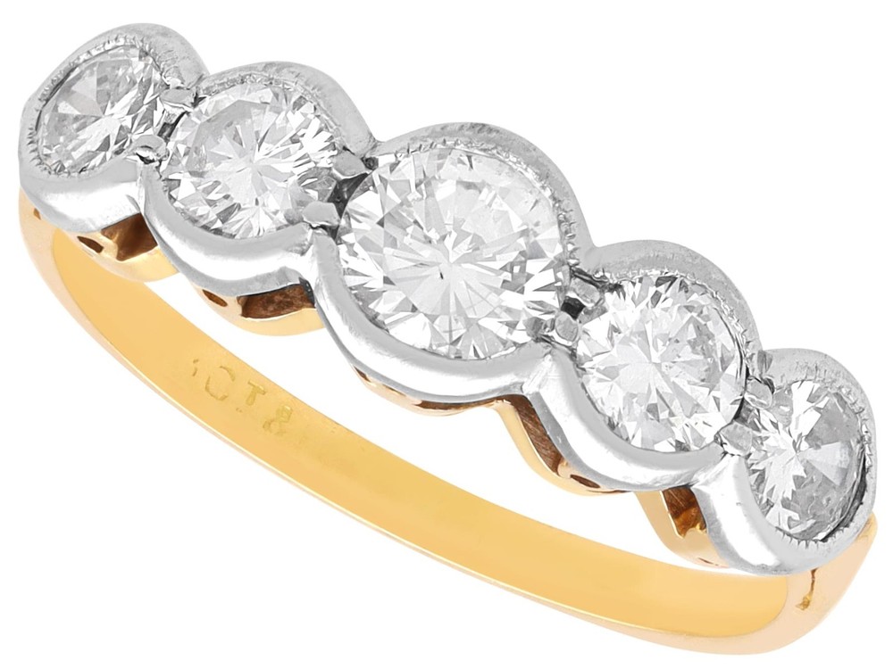 Vintage 1.16Ct Diamond and 18k Yellow Gold Five Stone Ring Circa 1950