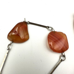 Agate Necklace Long Banded Stone Nuggets Boho Orange Statement 32″