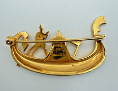 Gondola Boat Brooch Pin Vtg Spain Damascene Gold-Color 1960-70s Very Good Cond.