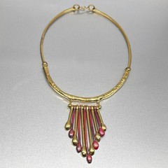 Vtg 1970s KINETIC MODERNIST “Matchstick” NECKLACE Brutalist Copper Brass Mexican