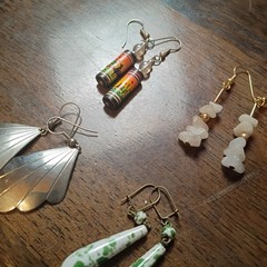 Lot of 4 Pairs Vintage Earrings handmade Beaded Dangle Drop Style 60