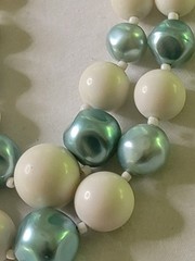Vtg Aqua Blue & White Lucite Beaded Choker Necklace Signed Japan