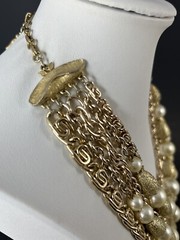 Vtg Francois Coro Bib Necklace Gold Tone Multi Chain Faux Pearl Cascade Chunky