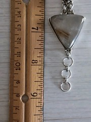 Vintage Silver Rutilated Quartz Triangle Shaped Stones Link Bracelet 8″