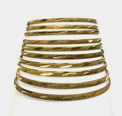 3 VINTAGE PATINA AGED SOLID BRASS 5mm. WIDE SMOOTH BANGLE BRACELETS W871