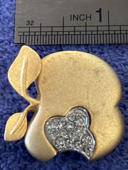 Vintage Signed TONA Gold Tone Rhinestone Bitten Apple Brooch Pins – Lot of 2