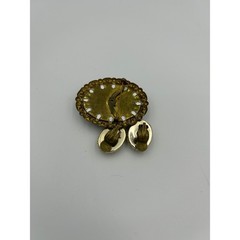 Floral Brooch Pin & Clip On Earrings Set Vintage Style Gold Tone