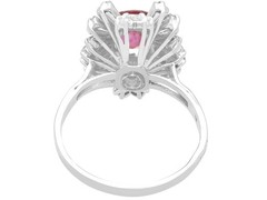 2.13Ct Thai Ruby and 1.56Ct Diamond 18k White Gold Cluster Ring Circa 1970