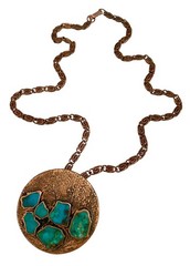 VINTAGE BELL TRADING POST Solid Copper TURQUOISE Pendant Fancy Link Necklace