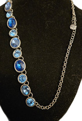 MONET Silver Tone Blue Stone Statement Necklace 16 17 Inches Signed