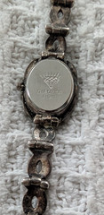 VNTG. Sterling 925 Marcasite Oval Diamond Logo Bracelet Watch 7″ Needs Battery