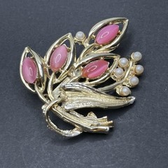 Vintage Pink Rhinestone Flower Brooch Pin J29B