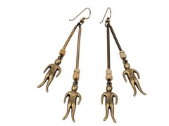 VTG Rare Figural Person Art Deco Artisan Handmade Hook Dangle Pierced Earrings