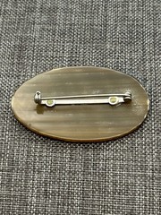 Vintage Handcrafted Oval Brooch 2.25 In Brown carved Inuit Theme Scene Signed