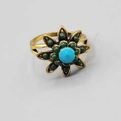 BOHO VINTAGE STYLE AGED GOLD WOMEN’S RING SZ 8.5 GREEN AND TURQUOISE