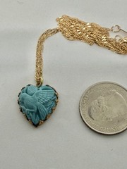Vintage W. Germany Molded Robins Egg Blue Bird Goldtone Brass Pendant Necklace