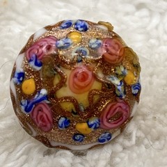 Vintage Lampwork Glass Earrings Multicolor Flower Clip Ons .75″ READ