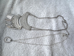 VTG Silver Waterfall Bib 2 Necklaces Stack* Coin Mesh Chainmail Hippie Gypsy LOT