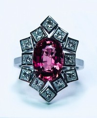 Vintage Tourmaline Square Diamond Cocktail Ring 18K White Gold Estate Giant