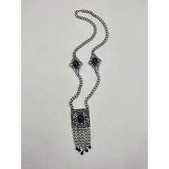 Signed EDLEE Vintage Necklace Silver Tone Dragons Ornate Bookchain Beads Dangles