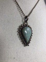 18. Sterling 925 Greenish Turquoise stone Ball link Chain Pendant Necklace 16″