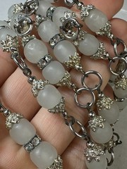 Vintage Necklace Frosted White Beads Chain Heavy Glass 56 in
