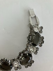 JULIANA Large Smoky Oval Glass Clear & Gray Rhinestones 5 Link Bracelet GORGEOUS