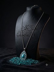 Vintage Antique Silver-Tone Necklace with Turquoise Teardrop Pendant”
